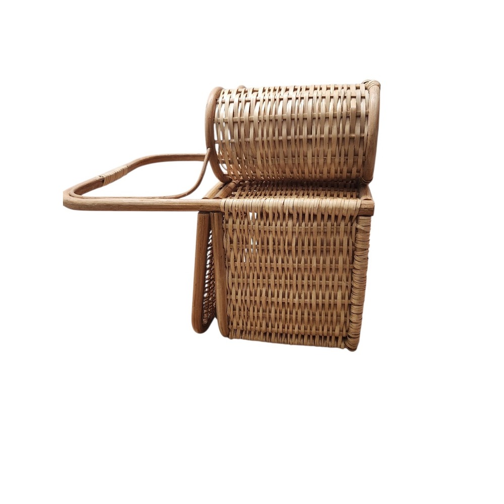 Vintage Large 2 Wine Bottle  Holder Rattan Bamboo Hinge Wicker Picnic Basket - Picture 12 of 15
